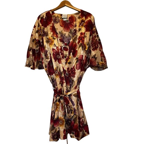 Vintage Just My Size Satin Jaquard Chemise Robe Set Size 4X Romantic Short - Picture 1 of 12